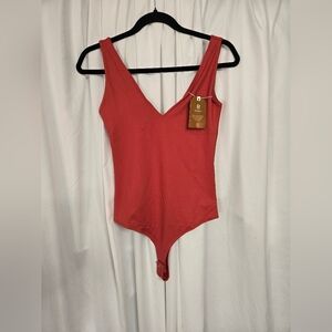 Reoria New Salmon Colored Bodysuit V-Neck front/back Size S